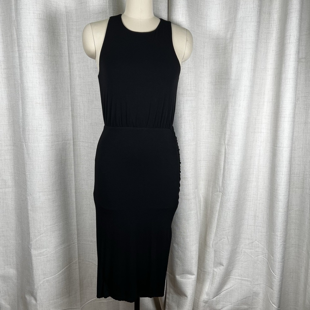 Anthropologie Maeve Dress Women's XS Black Ruched Midi Sleeveless Modal Blend